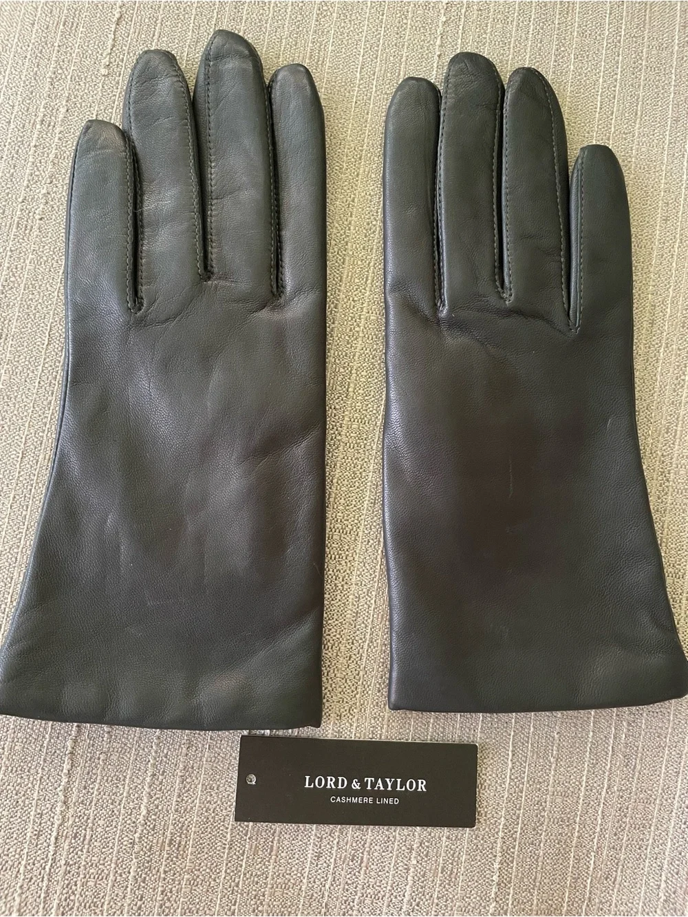 Lord & Taylor Black Leather Gloves with Cashmere Lining